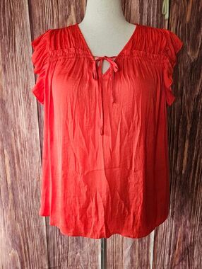 Rachel Zoe Ruffle Sleeve Satin Blouse Size XL